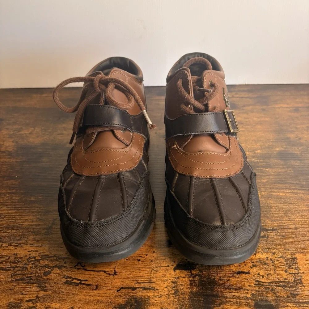 Polo Ralph Lauren Dover‎ Duck Boots Boys Sz 6 Brown Buckle Lace Up Rubber